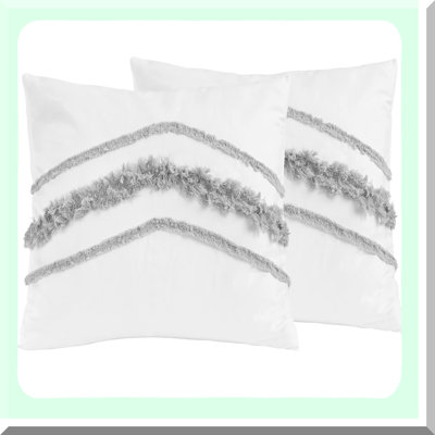 Boho Chic Macrame Tufted Fringe Throw Pillow Cover Set - White Square Accent Decorative Couch Case - Textured Minimalist Farmhouse Neutral
