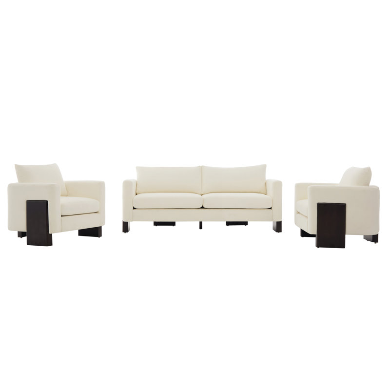 Ensemble de canapé rembourré en chenille pour 4 personnes Karsen, Chenille, Beige