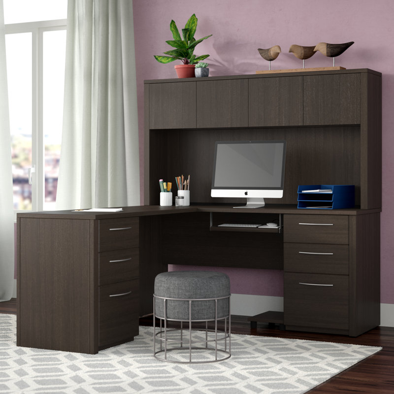 Ornello L-Shaped Computer Desk, Dark Chocolate