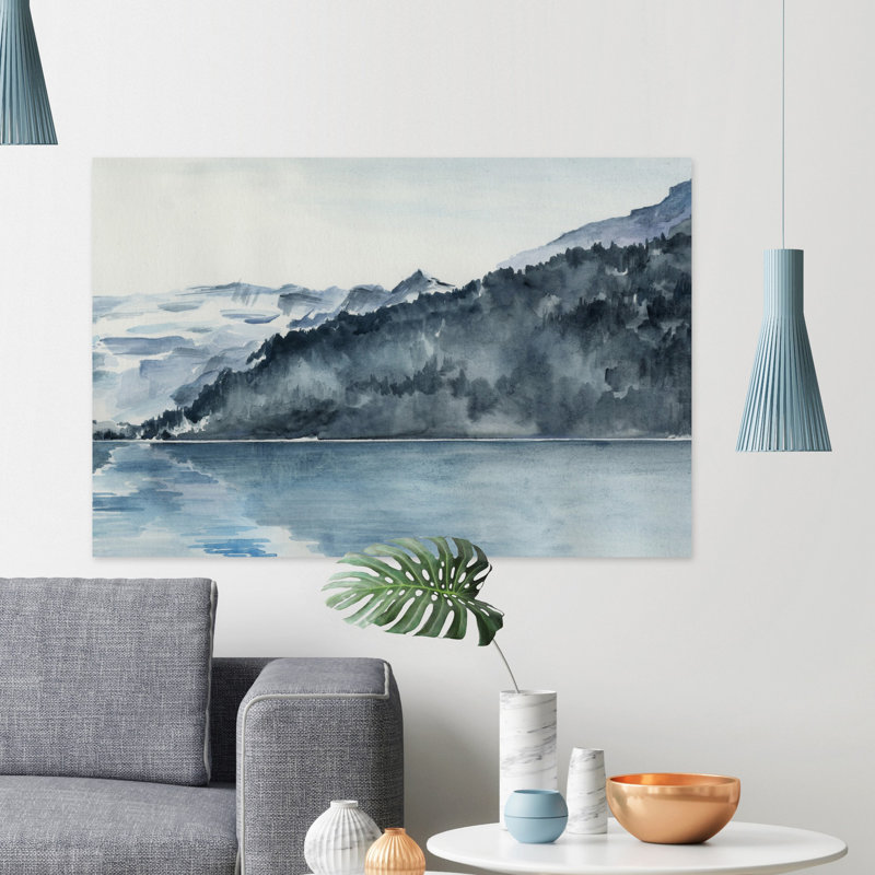«Toward the Island», peinture à l'aquarelle, H 24 po x l 36 po x P 1,5 po, Toile tendue