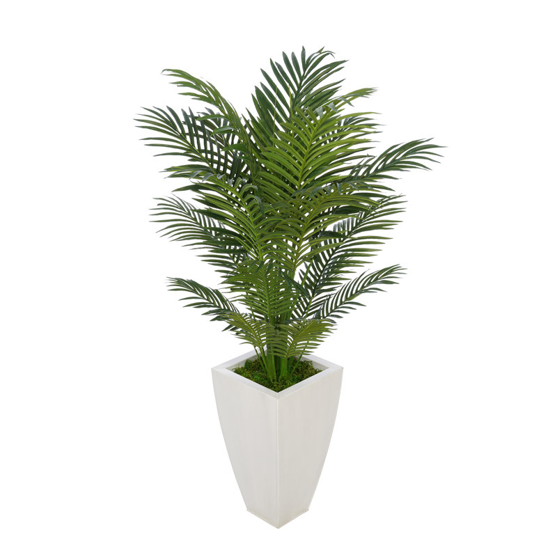 54'' Faux Palm Tree in Metal Decorative Vase, Cream