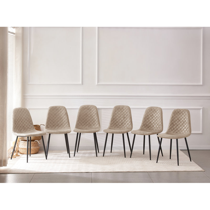 Kaylani Modern Upholstered Dining Chair, Beige Suede, Black, 6