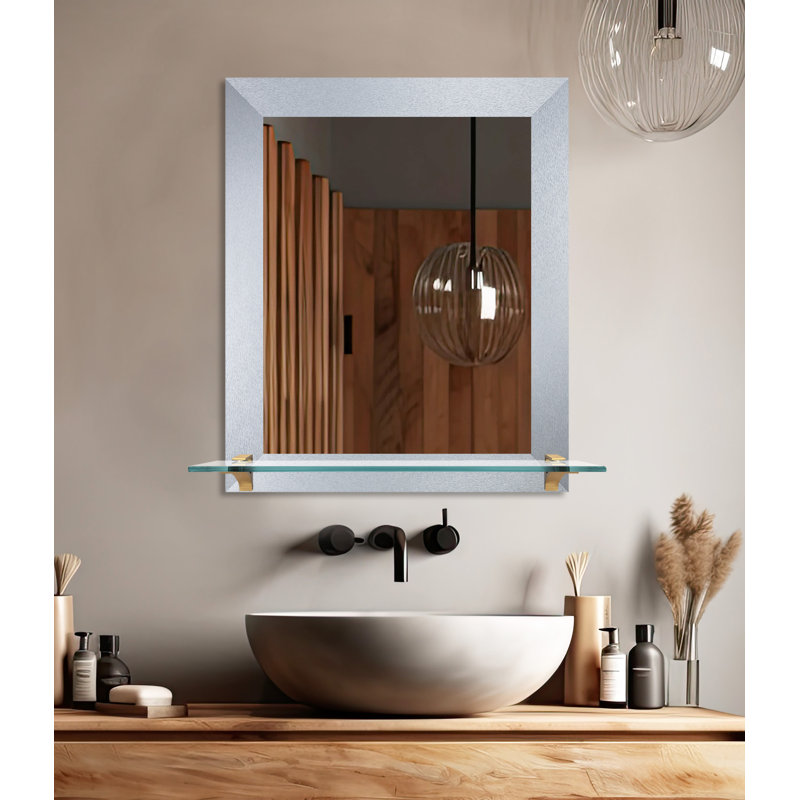 Kridia Flat Wall Mirror, Vertical, Light Silver/Brass, 25.5" H x 21.5" W