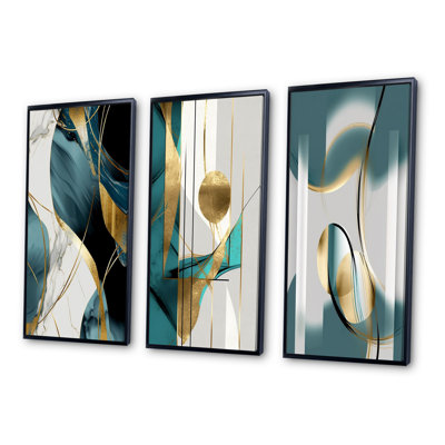 «Pirouette in Turquoise Retro Minimalisme I», ensemble de 3 pièces sur toile