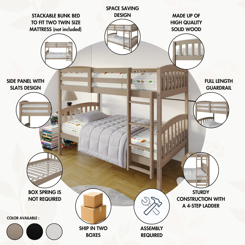 Jeeven Kids Twin Over Twin Bunk Bed, Black