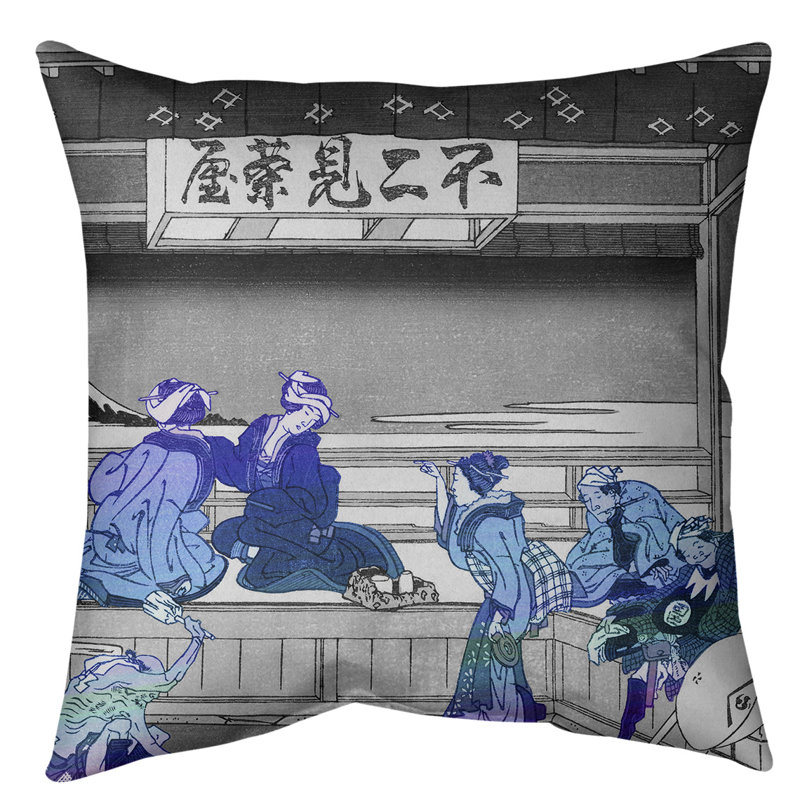 Coussin Yoshida at Tokaido, 36 po x 36 po, bleu