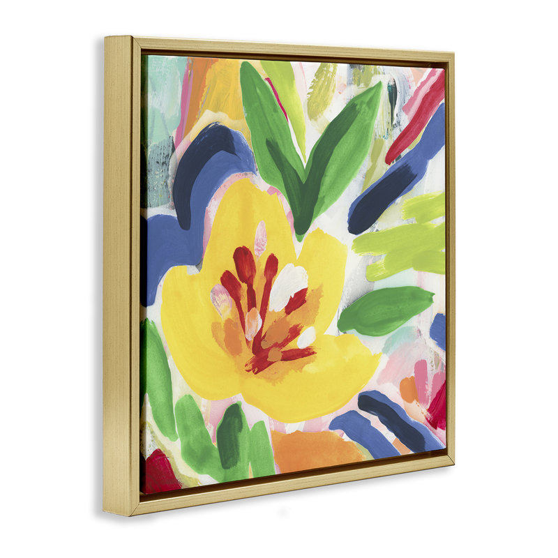 Cadre flottant Vivid Lived Florals, design par June Erica Vess, H 25 po x l 25 po, Cadre flottant métallique doré