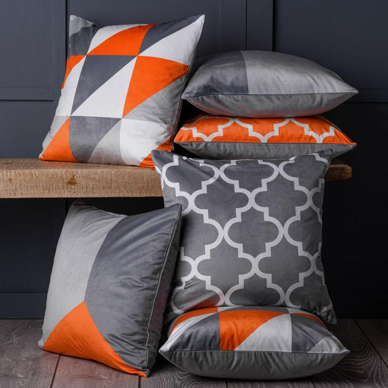 Bentley Geometric Square Cushion Cover, Orange/Grey