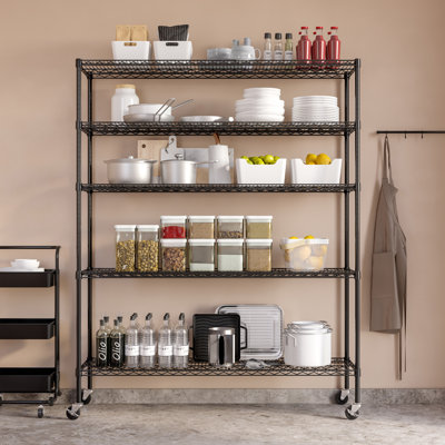 Étagère à roulettes en acier à 5 niveaux avec roulettes l 60 po x P 18 po UltraDurable