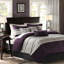 Édredon 7 pièces en faux suède mauve - très grand, design transitionnel, rembourrage, 3 coussins décoratifs, 2 taies décoratives très grandes en daim, doux au toucher, brodé assorti