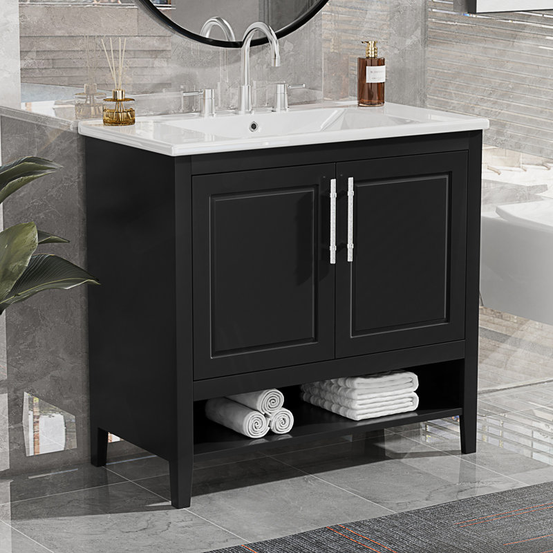 Meuble-lavabo moderne simple avec lavabo, armoire de salle de bain multifonctionnelle avec portes