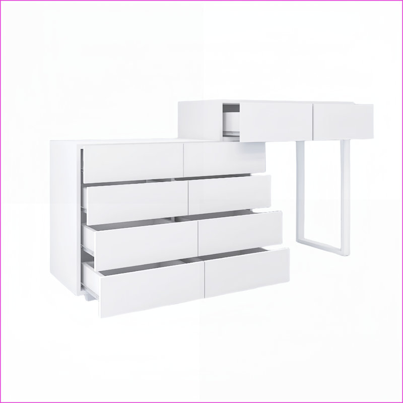 Commodes, commode à 10 tiroirs sans poignée, blanc | Bois d'ingénierie