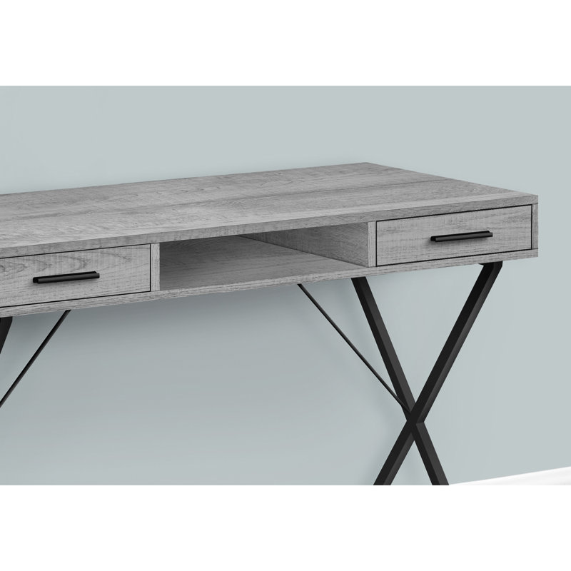 Bureau d'ordinateur, bureau personnel, ordinateur portable, installation à gauche, à droite, tiroirs de rangement, L 42 po, bureau, stratifié gris, métal noir, contemporain, moderne