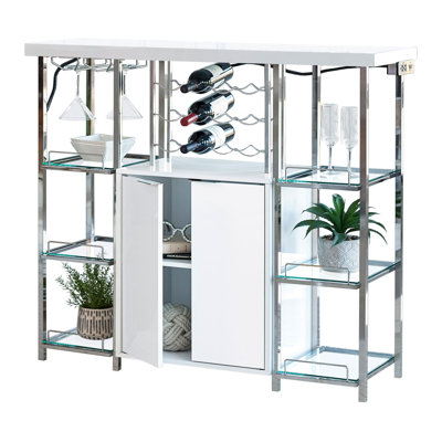 2-door Bar Cabinet Wine Storage White High Gloss by Latitude Run