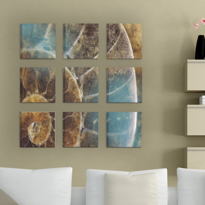 « ammonite fossile », ensemble de 9 toiles d’art murales