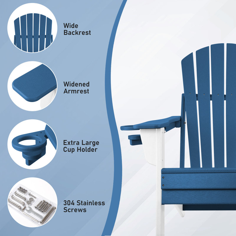 Chaise Adirondack pliante Uniopolis, Blanc / Bleu
