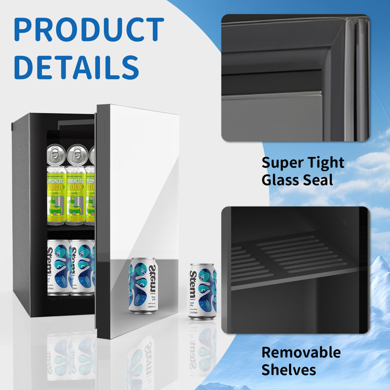 Erivess Mini Fridge, 0.9 Cu.ft/24 Can Portable Small Refrigerator, Desktop Fridge with Mirror Door for Skincare, Cosmetics, Makeup, Beverage, Compact Cooler for Bedroom, Office, Car, Dorm