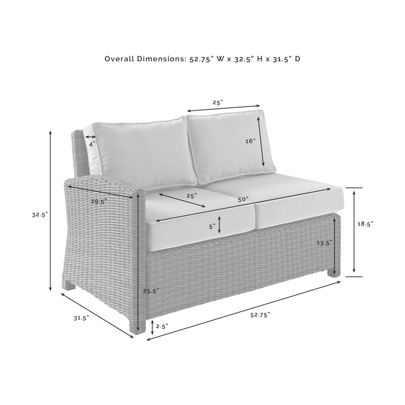 52.75'' Wide L-Shaped Loveseat with Cushions, Sand, Brown