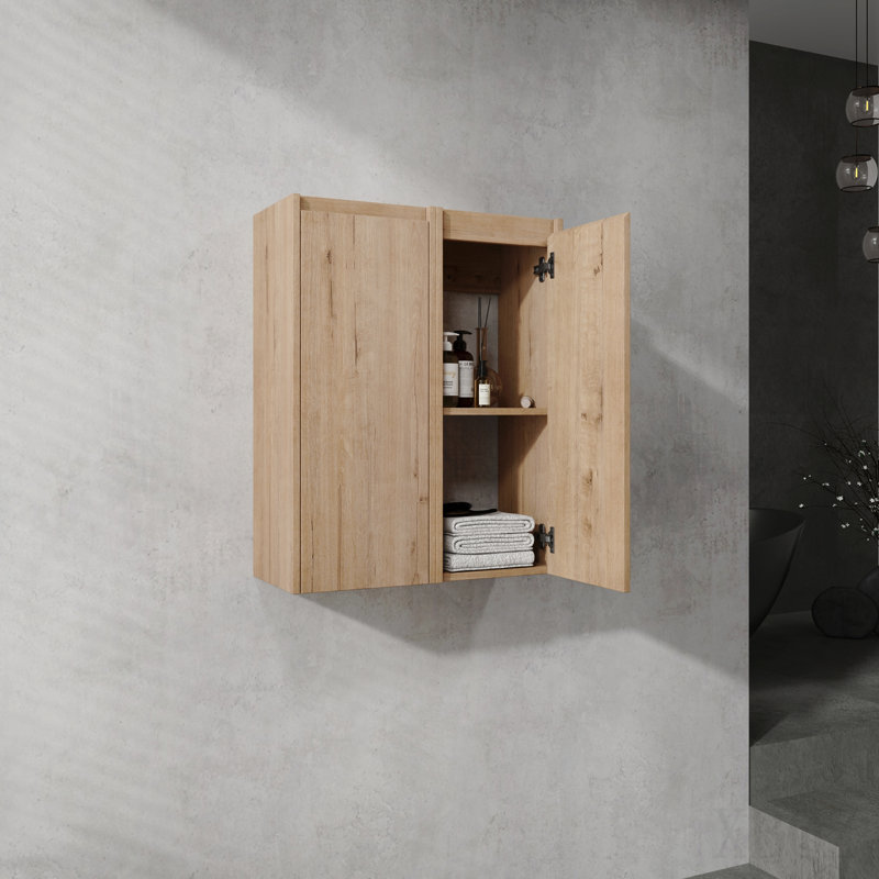 12" Bathroom Side Cabinet, 2-Soft Close Doors, Float Mounting Design, 12*2(Kd-Packing), Imitative Oak