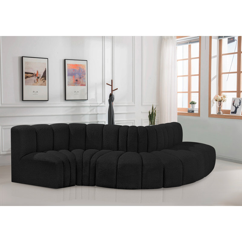 Canapé et méridienne Hiu, Tissu bouclé noir