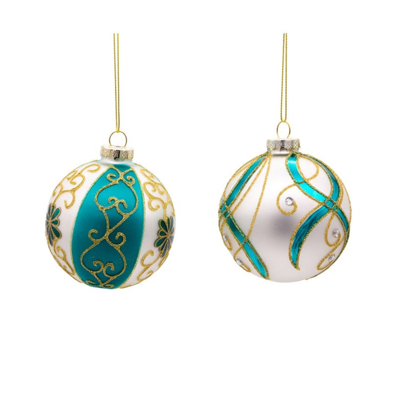 Elegant Gold and Teal Glass Ball Ornament Set