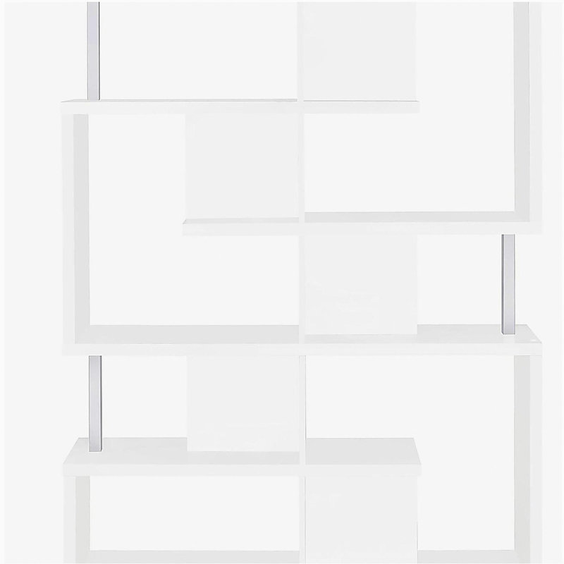 Bibliothèque géométrique blanche et chrome à 5 couches