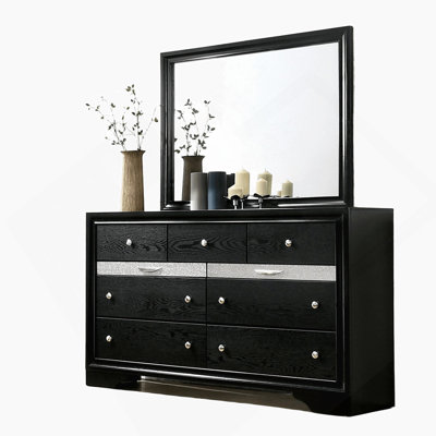 Commode de couleur noire avec miroir et ensemble de bijoux cachés