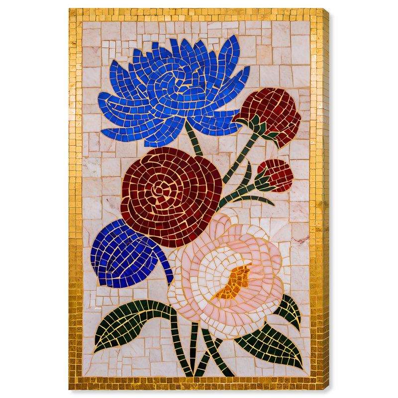 "Tile Flower", reproduction d'art sur toile par Art Remedy, H 54 po x l 36 po, Cadre argenté