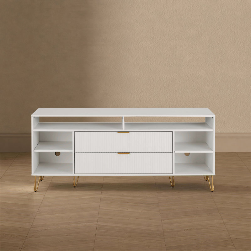 Meuble télé Dumbo, Blanc / Doré, H 26,77 po x L 62,99 po x l 17,99 po