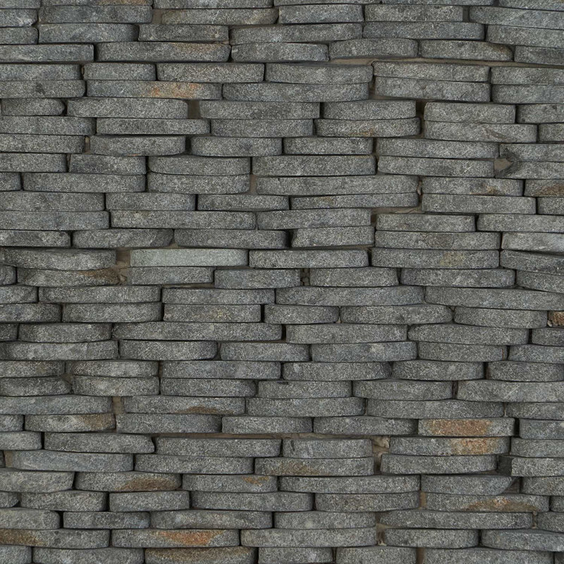 Nature Stacked Pram Gray Pebble Mosaic Tile, Lava Black