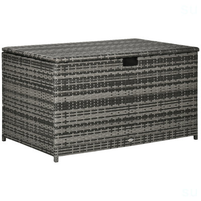 Outsunny 113 Gallon Deck Box, Rattan Outdoor Storage Box, Waterproof Storage Container For Indoor, Patio Furniture Cushions, Pool Supplies, Garden Tools