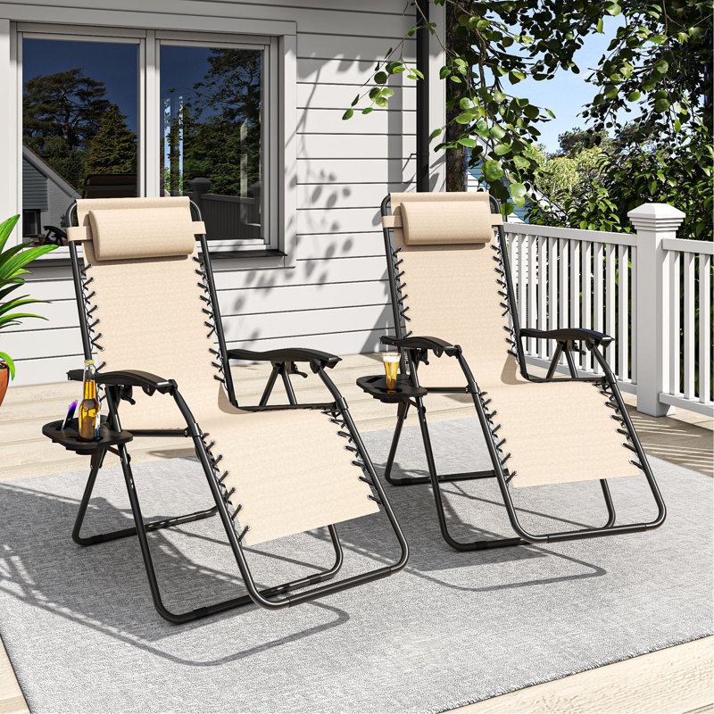Méridienne pliante Zero Gravity, fauteuil inclinable d'une capacité de 300 lb avec appui-tête et plateau amovible, réglable de 90 à 170 °, portable pour l'extérieur
