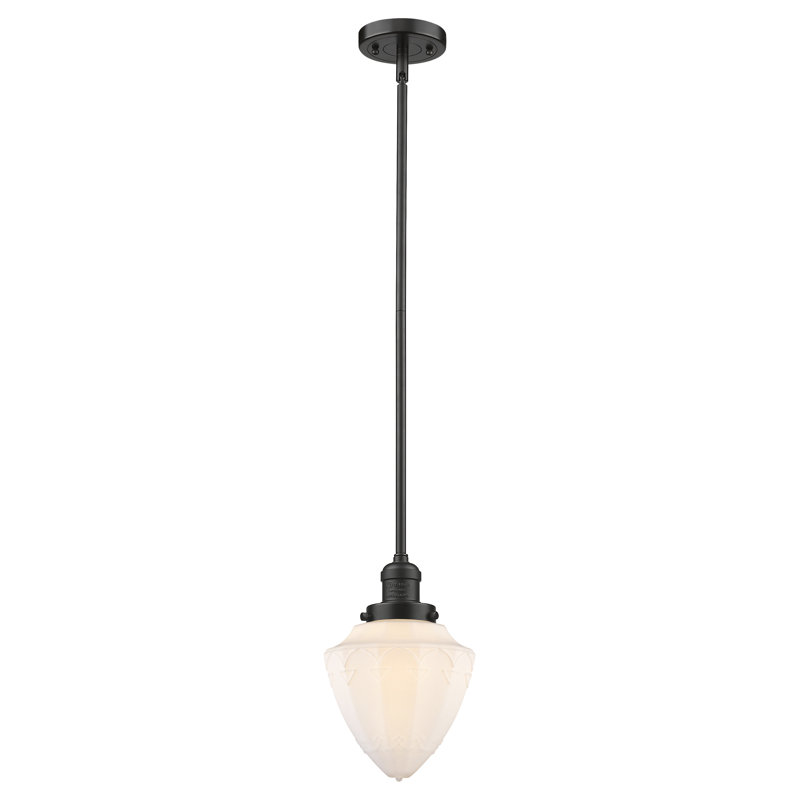 Franklin Restoration - Kymeshia - Mini-luminaire suspendu 1 tige 7 po - Ampoule DEL , Blanc mat, Bronze frotté à l'huile