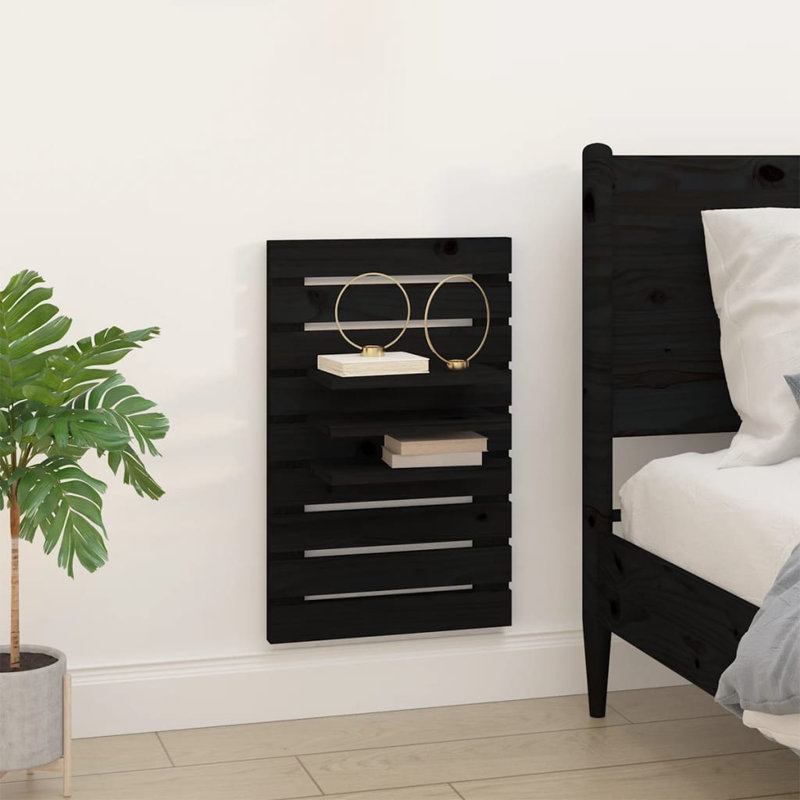 Hivda 2 Piece Solid Wood Floating Shelf, Black