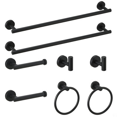 Ensemble d'accessoires de salle de bain 8 pièces noir, ensemble de quincaillerie de salle de bain en acier inoxydable, ensemble de barre à serviettes de bain, porte-serviettes mural.