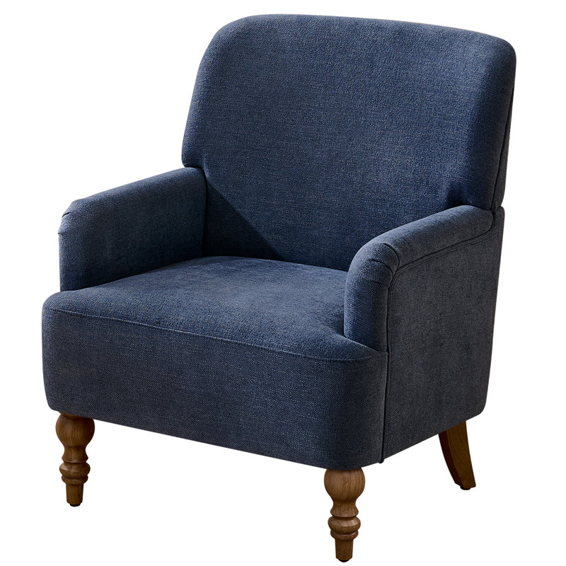 Upholstered Armchair with Footstool, Blue