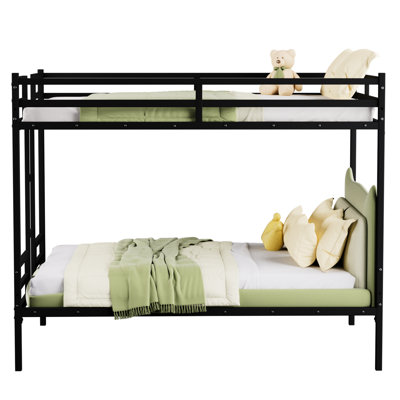 Black Queen-Size Bunk Bed With Metal Frame, Guardrail And - Build Supporting 110 Lbs Per Bunk, Feature Of High Upper Rail, For Smooth Climbing, Elegant Design Bedroom, Underbed Storage, Space