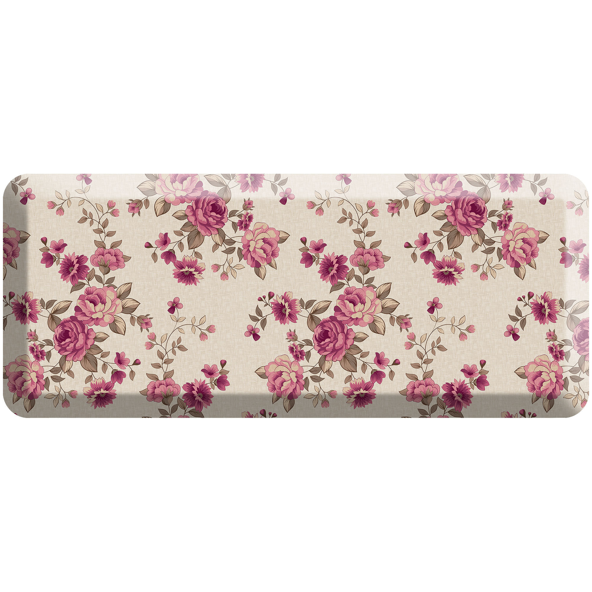 Anti-Fatigue Kitchen Comfort Mat, English Garden Rose Pattern In Linen, Runner 1'8" x 4', Heirloom Rose