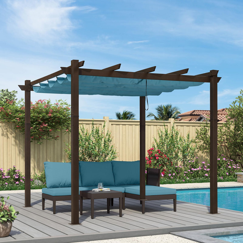 Pergola en aluminium mauve avec auvent, Bleu, H 96,5 po x l 118 po x P 118 po