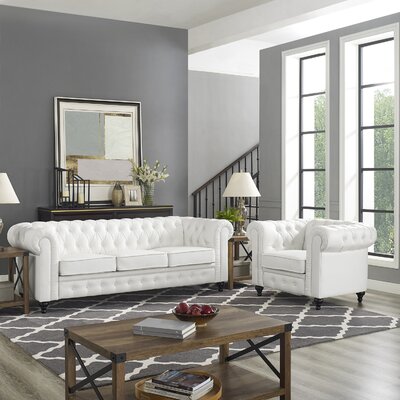 Arlisha 2 Piece Living Room Set PU Leather Chesterfield Button Tufted Couch Set with Sofa and Accent chair -  Canora Grey, F467E9E6114744B5B747029E9A95EBC8