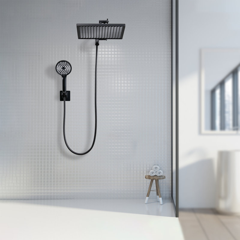 Pomme de douche rectangulaire réglable à double pression à haute pression 12 po avec douchette à 6 jets avec filtre, Noir mat