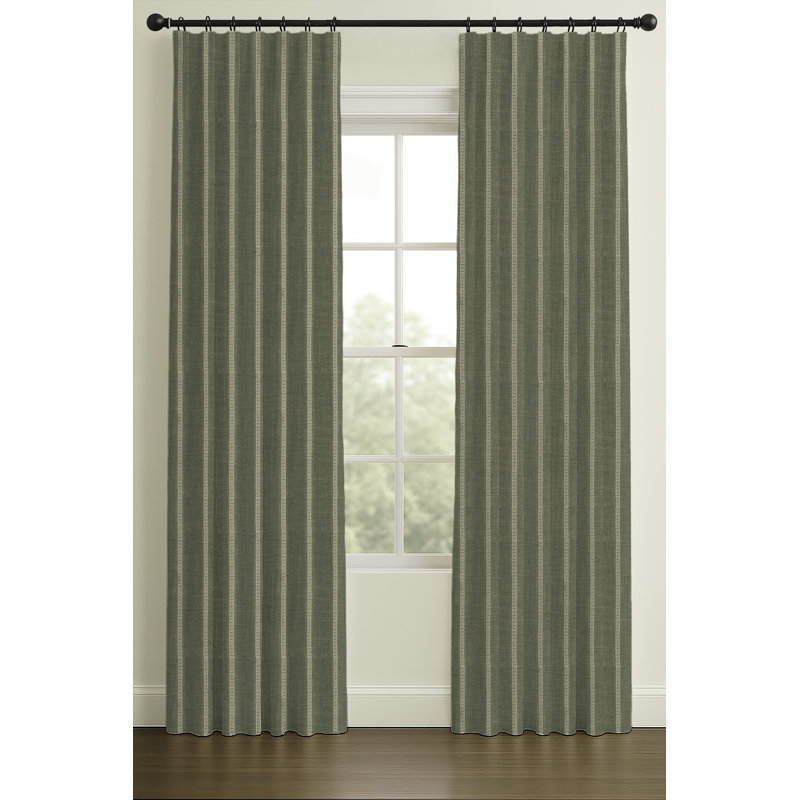 Inverted Pleat Double Lining Modern Jacquard Stripe, 33" W x 84" L, Chambray, Blackout Lining
