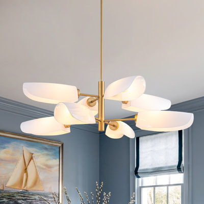 8-Light Glossy Leaf Glass Tiered Chandelier