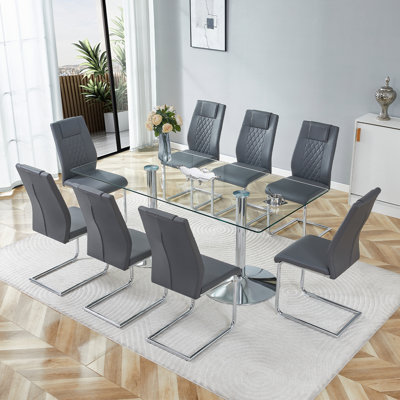 71" Dining Table Set, Modern Dining Room Table Set With Glass Top And Gold Round Pedestal Base