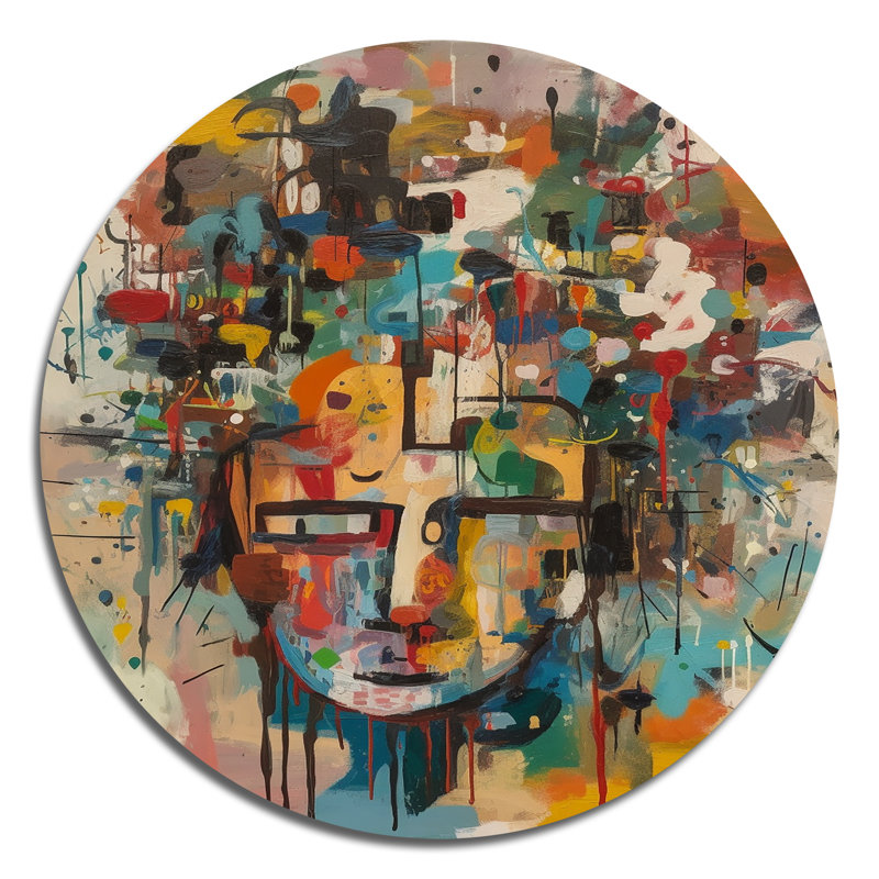 Portrait abstrait II - Art abstrait rond en métal, H 23 po x l 23 po x P 1 po
