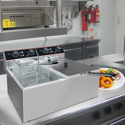 Commercial Deep Fryer with Basket,  Stainless Steel Electric Countertop Fryer with Tanks and Temperature Control for Restaurant and Home Use