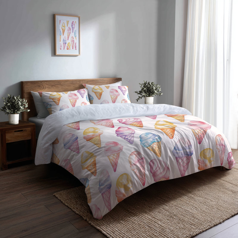 Ensemble de housse de couette Kids Desserts - ensemble de literie pour lit simple et coussins crème glacée pastel