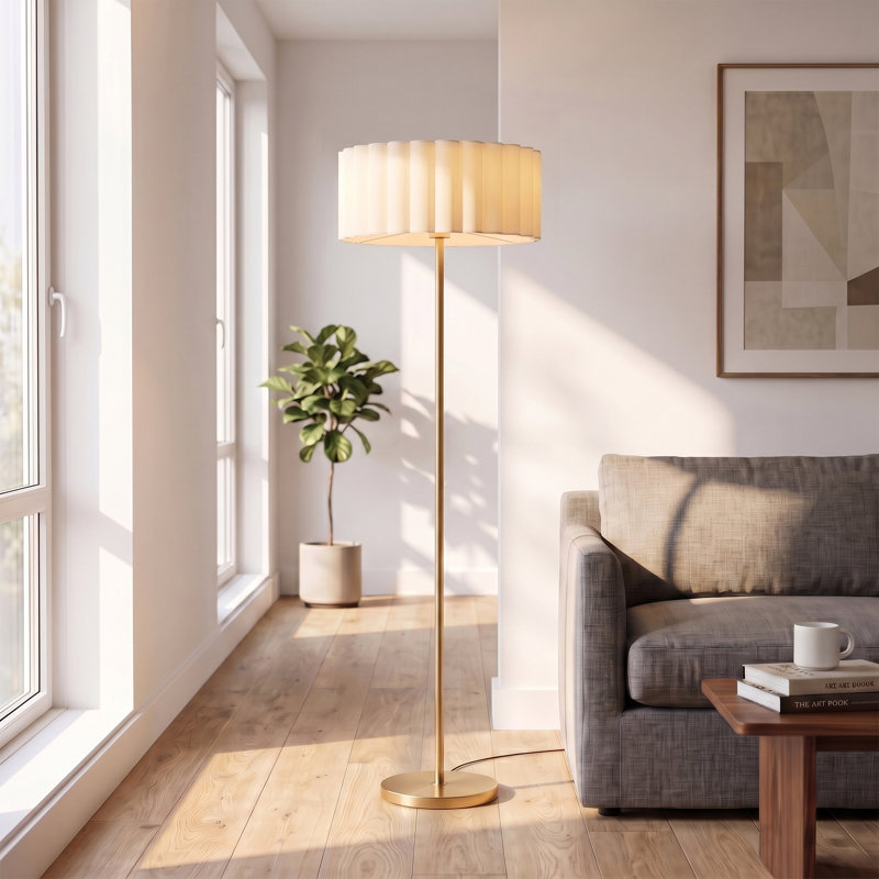 Slimline Floor Lamp, Eichler White Shade, Weathered Brass Base