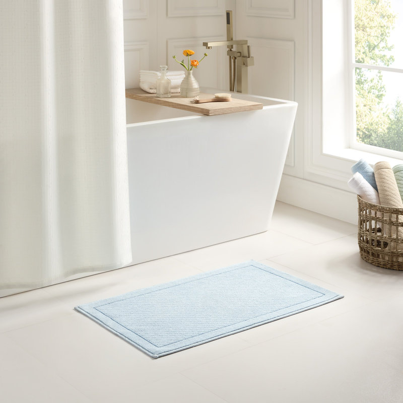 Host and Home Modern Double Weave Textured Cotton Bath Rug with Non Slip Backing, Single - 24" L x 36" W, Blue