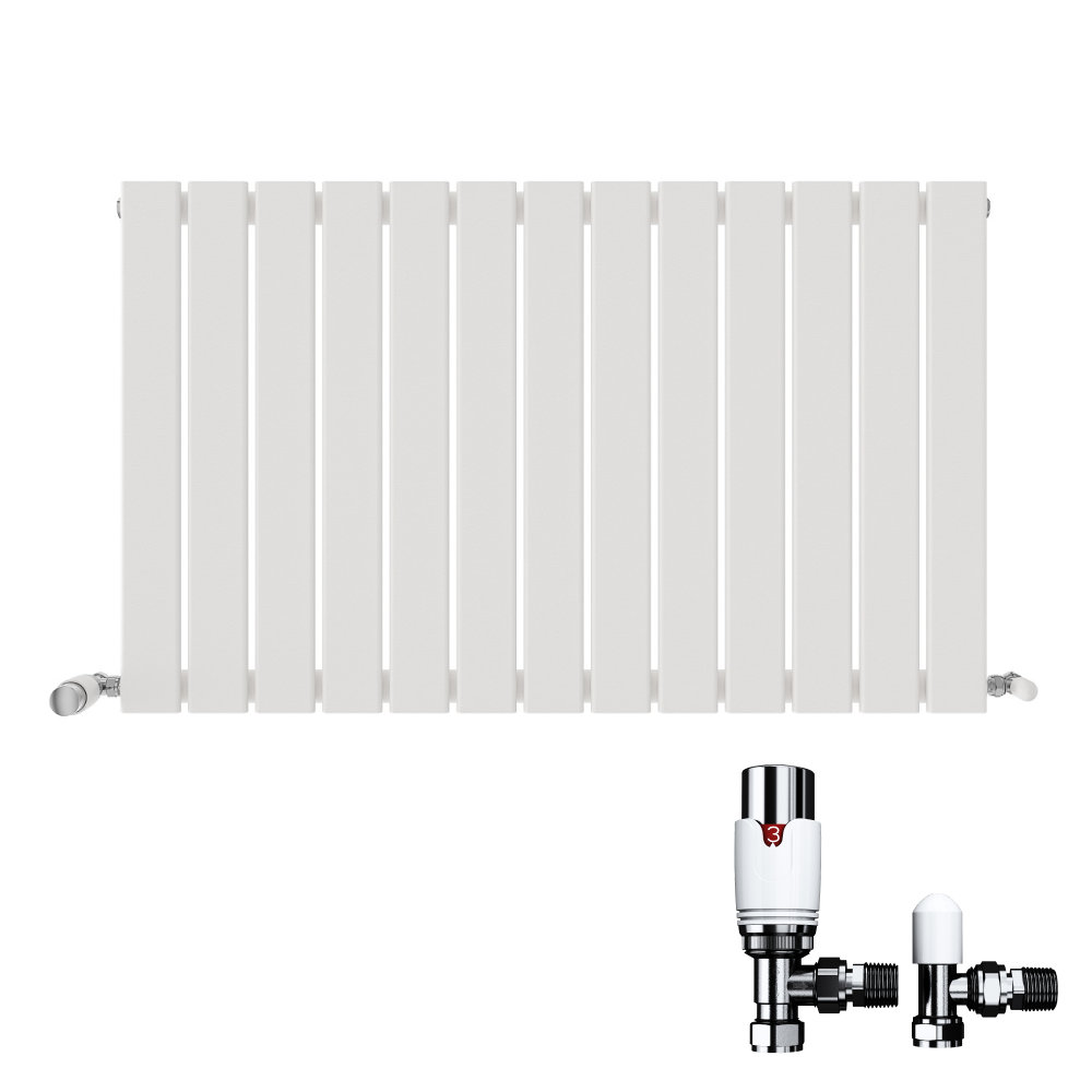 iBathUK Belgravia Horizontal Single Slim Flat Panel Radiator Angled Valve